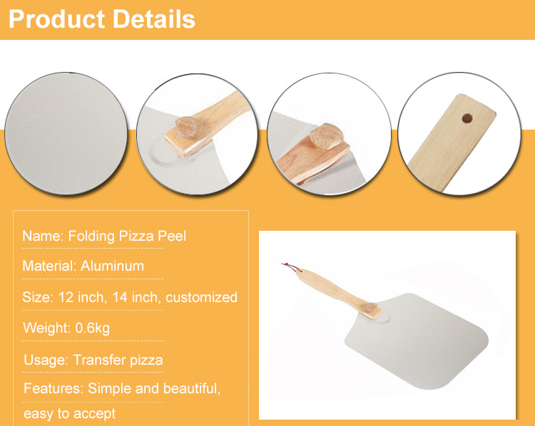 12" Foldable Aluminum Pizza Peel with Wooden Handle Folding Pizza Shovel