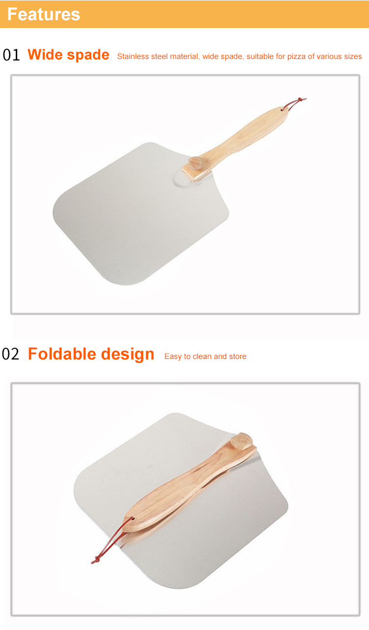 12" Foldable Aluminum Pizza Peel with Wooden Handle Folding Pizza Shovel