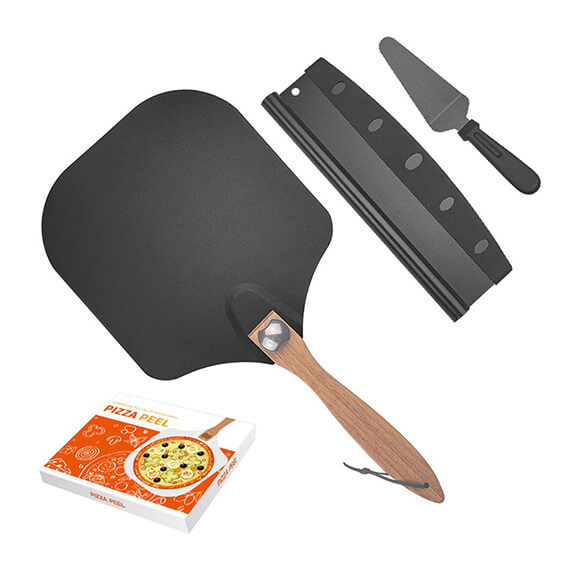 pizza peel with cutter shovel 3 in 1 set wood handle Mezzaluna Knife For Dessert Displaying