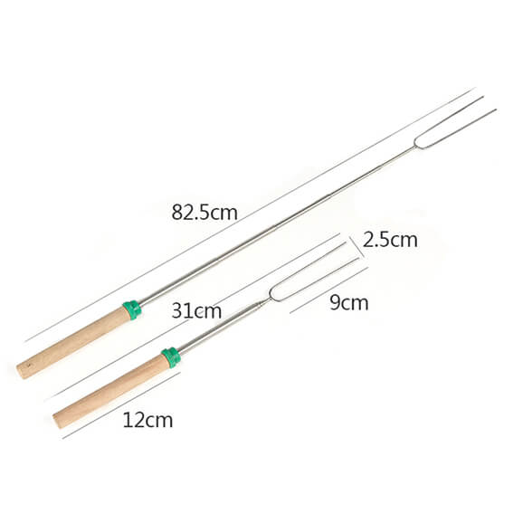 80 cm Extension-Type Rotate Stainless Steel Roasting Marshmallow Sticks Skewers Rotary BBQ Fork Tool Packing