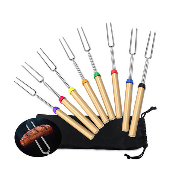 80 cm Extension-Type Rotate Stainless Steel Roasting Marshmallow Sticks Skewers Rotary BBQ Fork Tool Packing