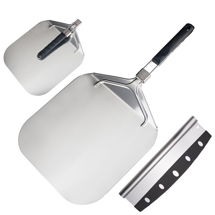 Factory price stainless steel square pizza peel with Mezzaluna Knife pizza cutter 2 in 1 set