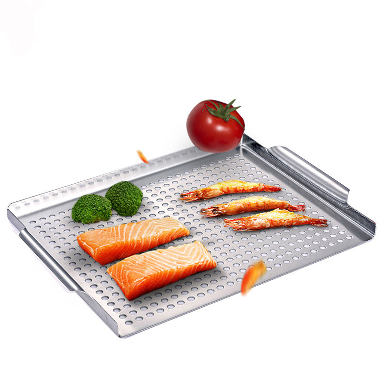 Eco-Friendly BBQ Frying Pan Punched Stainless Steel Barbecue Tray Outdoor Barbecue Grill Plate