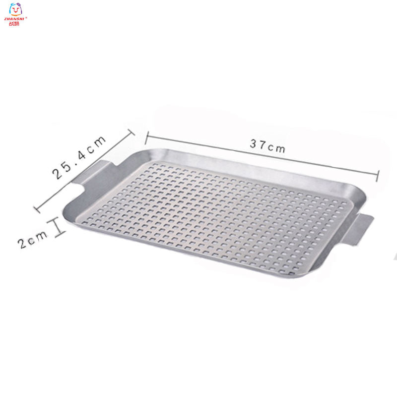 Eco-Friendly BBQ Frying Pan Punched Stainless Steel Barbecue Tray Outdoor Barbecue Grill Plate