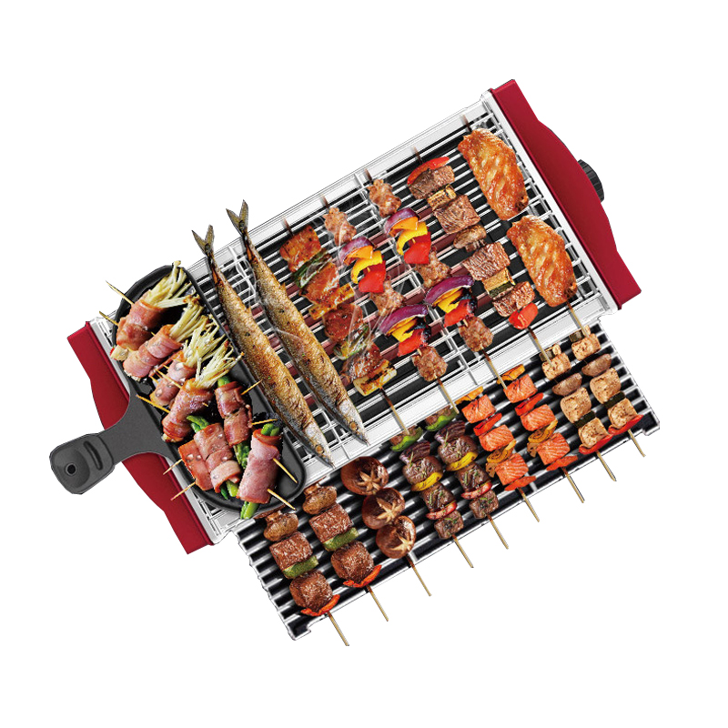 High Quality Double Layer Electric BBQ Barbecue Grill Smokeless Indoor Grill With Non Stick Grid For Sale