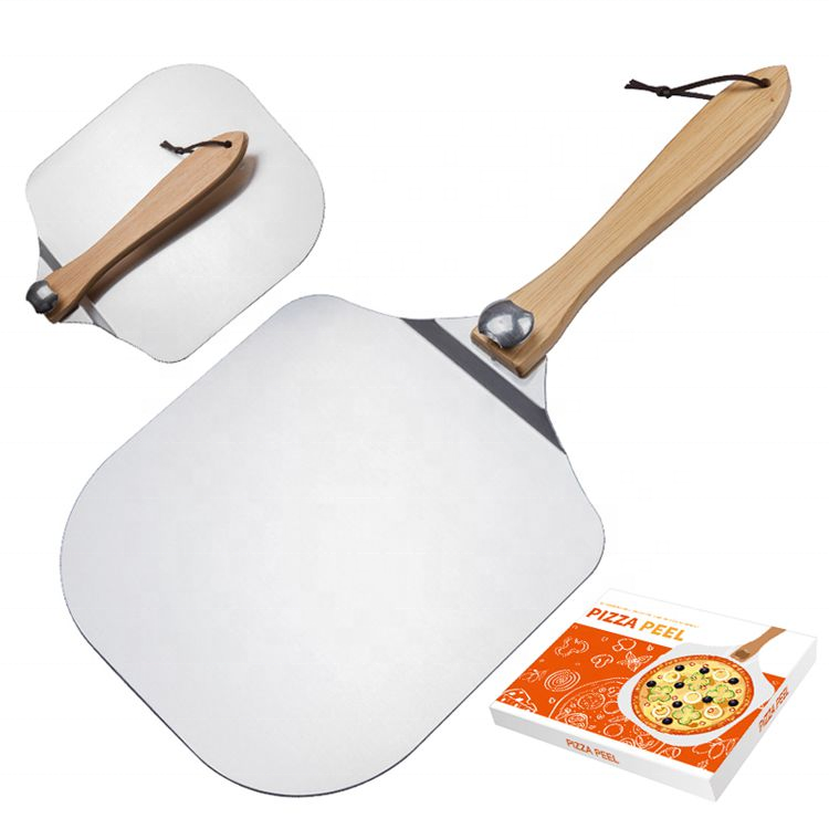 High quality aluminum pizza peel customized wooden handle pizza shovel kitchen baking multifunctional pizza spatula