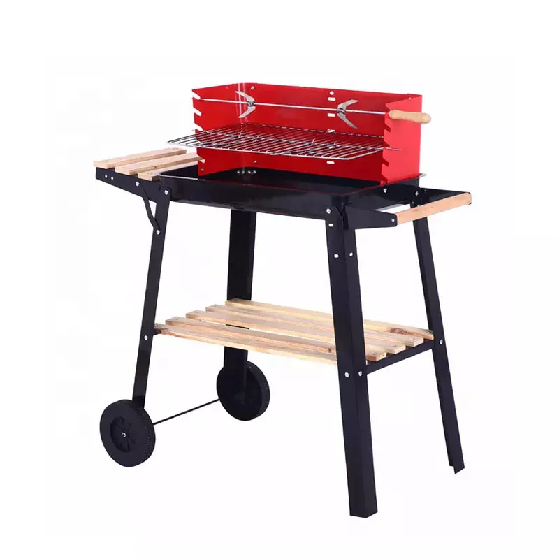 Outdoor wheel charcoal courtyard barbecue grill rotatable garden home BBQ stove metal grill