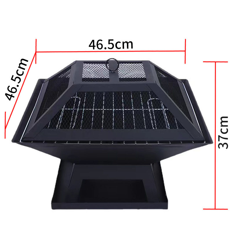 Portable Small Winter Heating Equipment Square Camping Fire Pits With Cover Wood Burning BBQ Grill