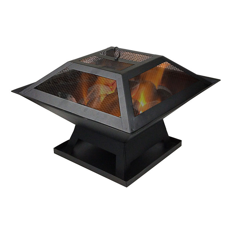 Portable Small Winter Heating Equipment Square Camping Fire Pits With Cover Wood Burning BBQ Grill