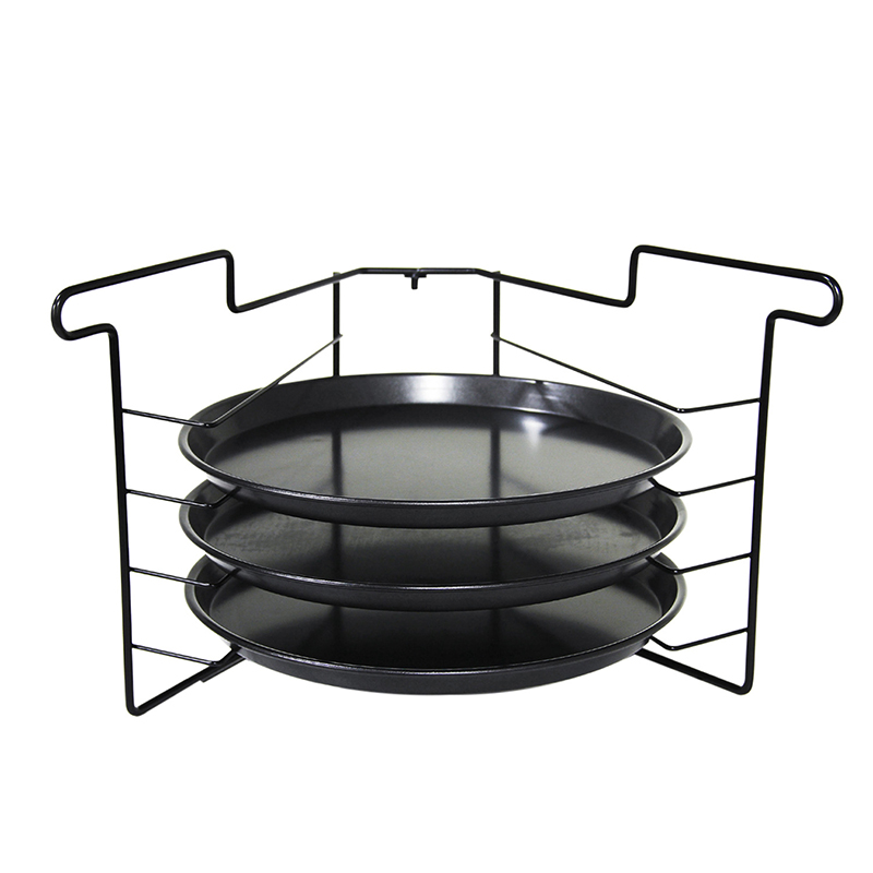 10/11 Inches Pizza Baking Pan Stacking Rack Folding Side Dishes Standing Rack With Three Non Stick Pizza Plate