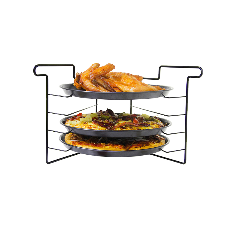 10/11 Inches Pizza Baking Pan Stacking Rack Folding Side Dishes Standing Rack With Three Non Stick Pizza Plate