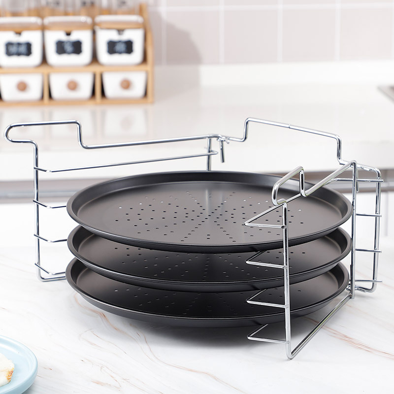 Easy To Store Pastry Baking Pan Set Portable Side Dishes Shelving Rack Hot Pot Vegetable Rack With Three Pizza Tray