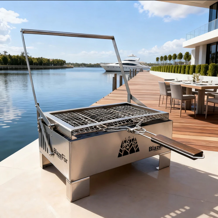 BlazeFor Desktop Portable Stainless Steel Outdoor Adjustable Charcoal Rotating BBQ Grill Box with Height Adjustable Feature