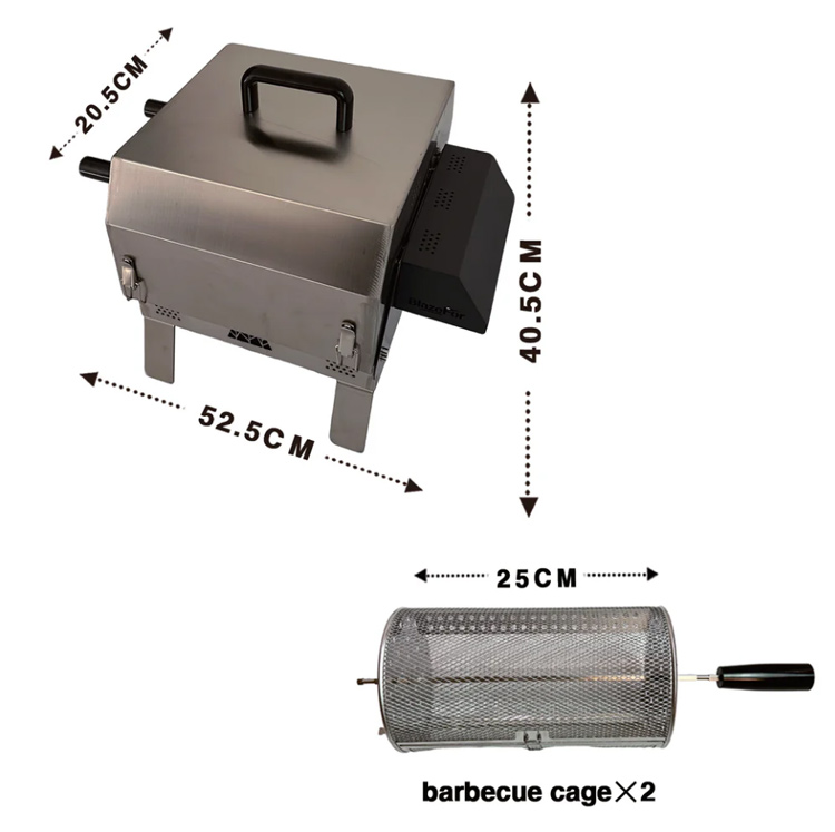 BlazeFor Desktop Single-row Rotisserie Oven Outdoor Adjustable Charcoal Electrical Rotating BBQ Grill Box with Height Adjustable Feature