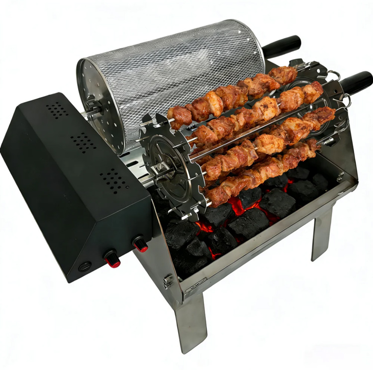 BlazeFor Desktop Single-row Rotisserie Oven Outdoor Adjustable Charcoal Electrical Rotating BBQ Grill Box with Height Adjustable Feature