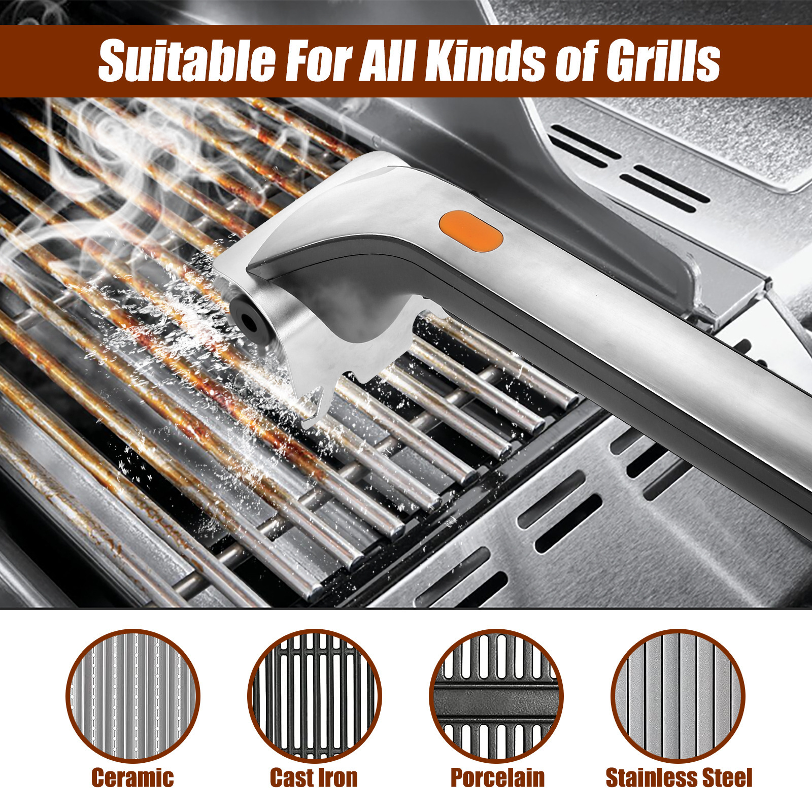 Electric steam BBQ brush, stainless steel wire BBQ brush, BBQ grill brush